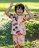 Nap Chief Pure Cotton Half Sleeves Mickey & Friends Featuring Character Printed Tee With Coordinating Shorts Set - Light Brown