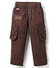 Olio Kids Cotton Woven Full Length Trousers With Cargo Pockets & Text Embroidery - Brown