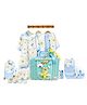 Little Surprise Box  Rocket Print Newborn Unisex 23-Piece Gift Hamper with Decorated Handmade Storage Basket 0-6 Months - Blue
