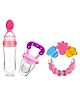 numum Combo of Fruit And Food Nibbler Spoon Feeder and Rattle Teether-( Fruit feeder - Spoon feeder - Ring Teether) -Pack of 3 - PINK ( color and design may vary)