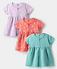 Simply Interlock Knit Half Sleeves Front Open Frocks with Bird Animal & Polka Dots Print Pack of 3 - Coral Lavender & Turquoise