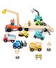Eduspark 14-Piece Wooden Construction Vehicle Set with Moving Parts Wooden Educational Learning Toys - Multicolor