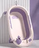 Babyhug Foldable Baby Bath Tub with Drain Plug | Compact Fold and Travel Friendly| Non-slip Base| Smooth Rounded Edges| Shampoo Rinse Cup - Purple