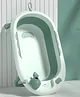 Babyhug Foldable Baby Bath Tub with Drain Plug | Compact Fold and Travel Friendly| Non-slip Base| Smooth Rounded Edges| Shampoo Rinse Cup - Light Green