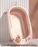 Babyhug Foldable Baby Bath Tub with Drain Plug | Compact Fold and Travel Friendly| Non-slip Base| Smooth Rounded Edges| Shampoo Rinse Cup - Pink