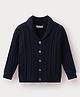 Mark & Mia Viscose Full Sleeves Front Open Collar Neck Sweater With Cable Knit Design - Navy Blue
