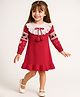 Mark & Mia Viscose Full Raglan Sleeves Hearts Printed Woolen Dress With Frill Detailing - Red & White