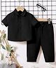 Fashion Dream Popcorn Knit Half Sleeves Solid Textured Shirt & Pant Set - Black