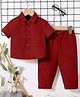 Fashion Dream Popcorn Knit Half Sleeves Solid Textured Shirt & Pant Set - Red
