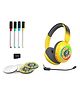 WatchOut Galaxy Kids Headphone with Safe Sound as Per WHO Free Learning Audio Stories DIY Magnets Bluetooth + Wired Mic for School Travel - Hello Yellow