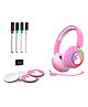 WatchOut Galaxy Kids Headphone with Safe Sound as Per WHO Free Learning Audio Stories DIY Magnets Bluetooth + Wired Mic for School Travel - Unicorn Pink