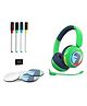 WatchOut Galaxy Kids Headphone with Safe Sound as Per WHO Free Learning Audio Stories DIY Magnets Bluetooth + Wired Mic for School Travel - Green Dino