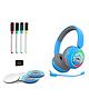 WatchOut Galaxy Kids Headphone with Safe Sound as Per WHO Free Learning Audio Stories DIY Magnets Bluetooth + Wired Mic for School Travel - Blue Shark