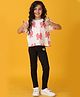 Anthrilo Cotton Blend Half Sleeves Bow Printed Tee With Solid Leggings Set - White & Black