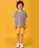 Anthrilo Blended Half Sleeves Striped Tee & Shorts Set -  Grey & Mustard
