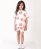 Anthrilo Blended Half Sleeves Bow Printed Tee With Coordinating Shorts Set - White