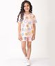 Anthrilo Blended Half Sleeves Smiling Stars Printed Coordinating Tee & Shorts Set - Pink