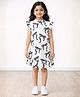 Anthrilo Cotton Flutter Sleeves Bow Printed With Comfort Fit Dress - Off White