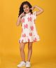 Anthrilo Cotton Sleeveless Frill Detailed Bow Printed Dress - Off White