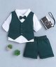 BUMZEE Cotton Full Sleeves Solid 3 Piece Party Suit Set With Attached Bow - White & Green
