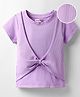 Kookie Kids Knit Half Sleeves Solid Color Ribbed Top With Cowl Bow - Lavender