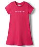 Kookie Kids Knit Half Sleeves T-Shirt Dress With Rainbow Text Print - Dark Pink