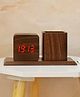 The Procure Store Wooden Digital Clock with Pen Holder- Brown