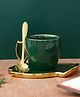 The Procure Store Ceramic Leaf Design Cup and Plate Set with Metal Spoon 100 ml- Green