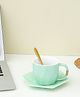 The Procure Store Ceramic Cup and Plate Set with Metal Spoon- Green