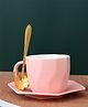 The Procure Store Ceramic Cup and Plate Set with Metal Spoon- Pink