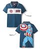 Pine Kids Marvel Single Jersey Knit Half Sleeves Polo T-Shirt With Front & Back Avengers Graphics - Navy Blue