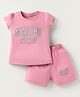 Pink Rabbit Single Jersey Knit Half Sleeves T-Shirt and Shorts Set with Malibu Text Print - Pink