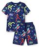 Pine Kids Marvel Single Jersey Knit Half Sleeves Co-ords Shorts Night Suit With Avengers Print - Navy Blue