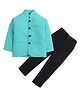 Lil' Homies Jacquard Full Sleeves Solid Soft Padded Coat & Pant Set - Turquoise