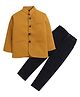 Lil' Homies Jacquard Full Sleeves Solid Soft Padded Coat & Pant Set - Mustard