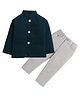Lil' Homies Jacquard Full Sleeves Solid Soft Padded Coat & Pant Set - Green