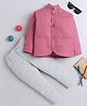 Lil' Homies Jacquard Full Sleeves Solid Soft Padded Coat & Pant Set - Rose Pink