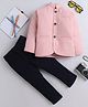 Lil' Homies Jacquard Full Sleeves Solid Coat With Pant Set - Light Pink