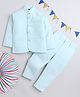 Lil' Homies Jacquard Full Sleeves Solid Coat With Coordinating Pant Set - Mint Green
