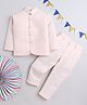 Lil' Homies Jacquard Full Sleeves Solid Coat With Coordinating Pant Set - Peach