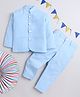 Lil' Homies Jacquard Full Sleeves Solid Coat With Coordinating Pant Set - Aqua Blue