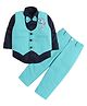 Lil' Homies Cotton Blend Full Sleeves Aal Izz Well Text Printed 3 Piece Party Suit Set With Bow - Turquoise
