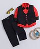 Lil' Homies Cotton Blend Full Sleeves Solid 3 Piece Party Suit Set With Bow - Black