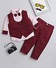 Lil' Homies Cotton Blend Full Sleeves Solid 3 Piece Party Suit Set With Bow - Maroon