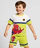 Pine Kids Marvel Terry Knit Half Drop Shoulder Sleeves Cut & Sew Oversized T-Shirt & Shorts Set With Spider-Man Graphics - Multicolor