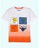Kiddopanti Cotton Half Sleeves Chill Text Printed Ombre Tee - White & Neon Orange