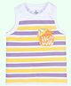 Kiddopanti Cotton Sleeveless Vacay Mode Text Printed Striped Tee - White & Lavender