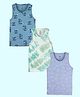 Kiddopanti Cotton Pack Of 3 Half Sleeves Tie Dye & Baby Elephant Printed Vests - Dusty Blue Green & White
