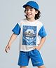 Pine Kids Disney 100% Cotton Oversize Drop Shoulder Half Sleeves T-Shirt & Shorts Set With Lion King Graphics - Blue