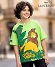 Pine Kids Disney Terry Knit Half Drop Shoulder Sleeves Oversized T-Shirt with Lion King Graphics - Light Green